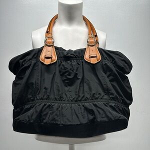 XXi Secolo Suarez Purse Shoulder Bag Hobo Fabric Tote Vintage Italy Black Tan